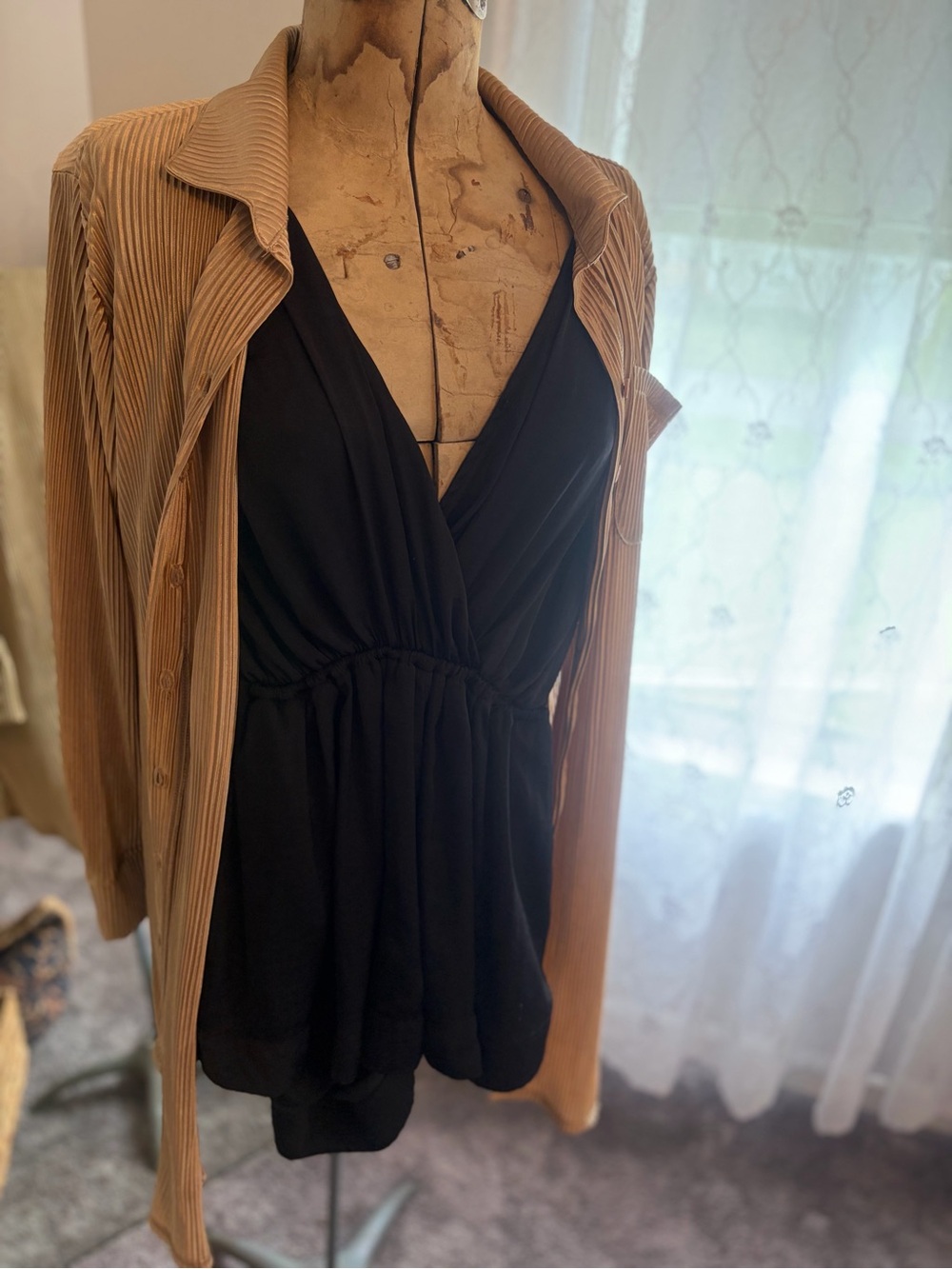 Metallic Pleated Button Down Shirt Dress by Jolie and Joy